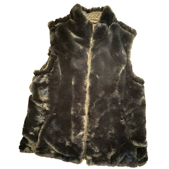 Nicole Miller Reversible Plush Faux Fur Quilted Smooth Black Vest Women Small - Picture 3 of 9